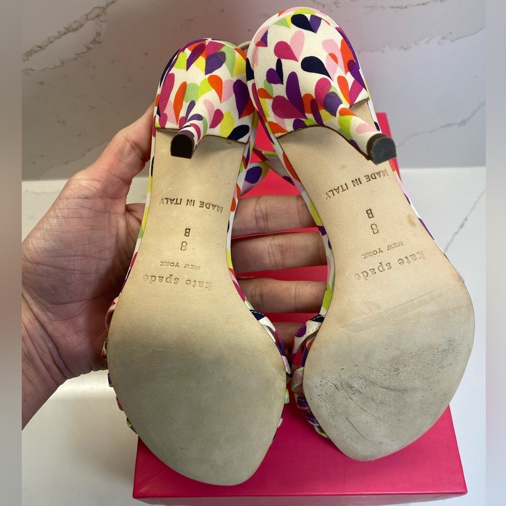 Kate Spade Multi Heart Pink Purple Print Bow Heel Lourdes Shoes Size 8 V… - Picture 4 of 6